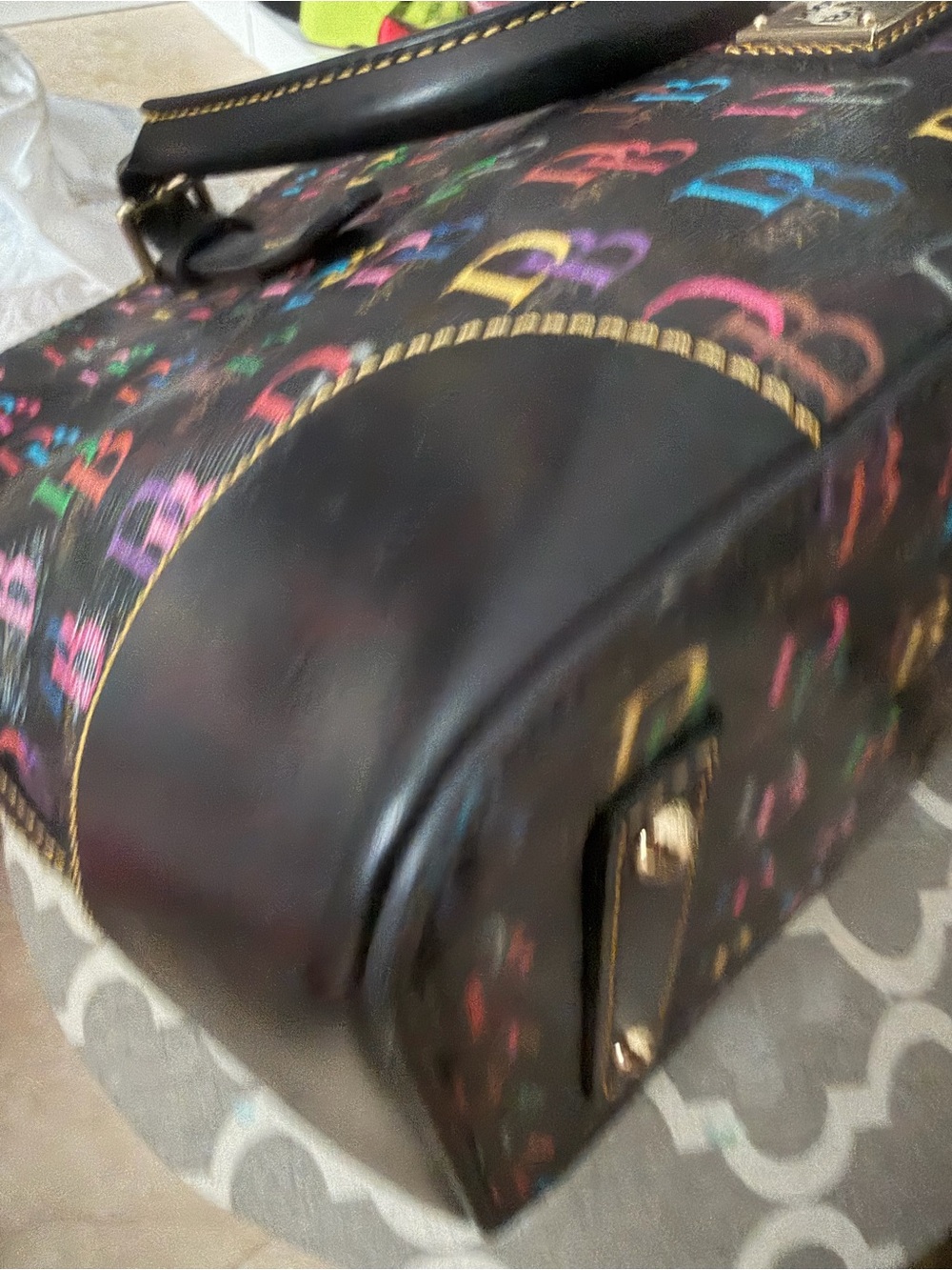 Dooney & Bourke Multicolor Monogram Tote Bag Large Shoulder Purse Black Canvas - Picture 16 of 16